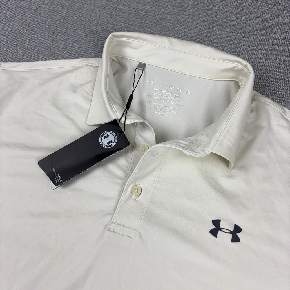 Under Armour HeatGear Polo Shirt Mens XL White Playoff Golf Short Sleeve